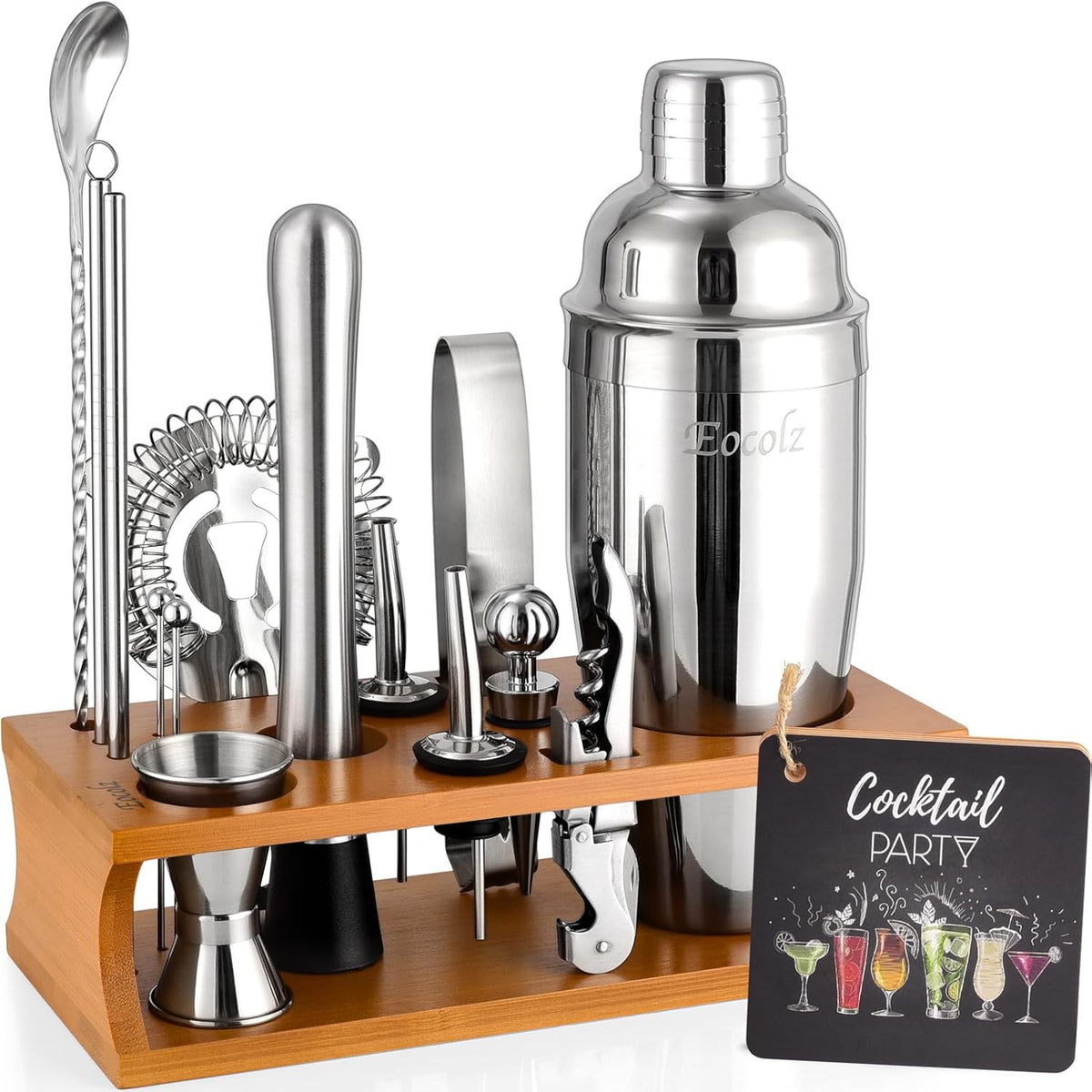 Bartender Kit Cocktail Shaker Set with Stand Bar Tool Bar Set for Drink Mixing Home Bartending Kit