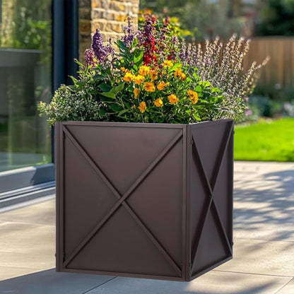 SUNNYPARK Large Metal Planter Box 17”x 17”x 18”, Square Modern Brown Metal Planter Box Heavy Duty