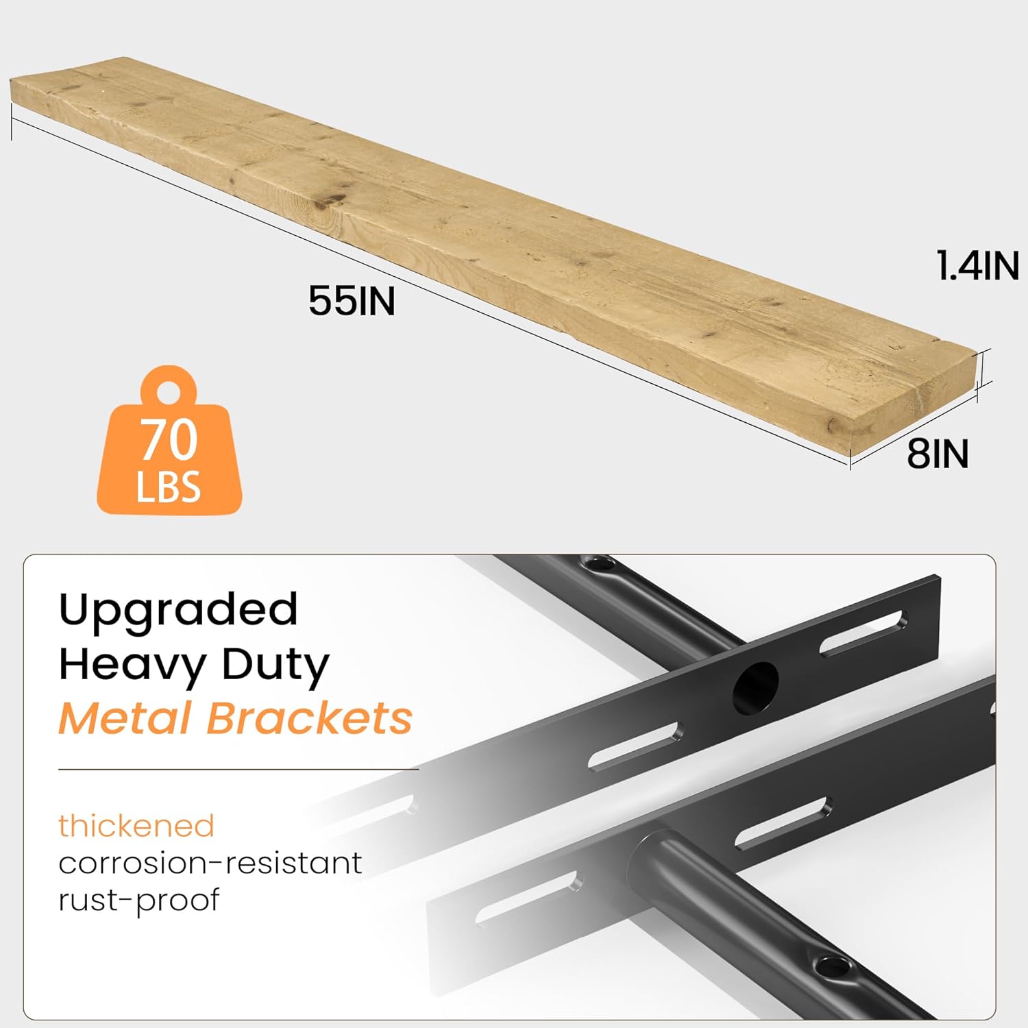 Fun Memories Floating Shelves for Wall Decor, 55"x8" Rustic Reclaimed Wood Shelves, Heavy-Duty Wall