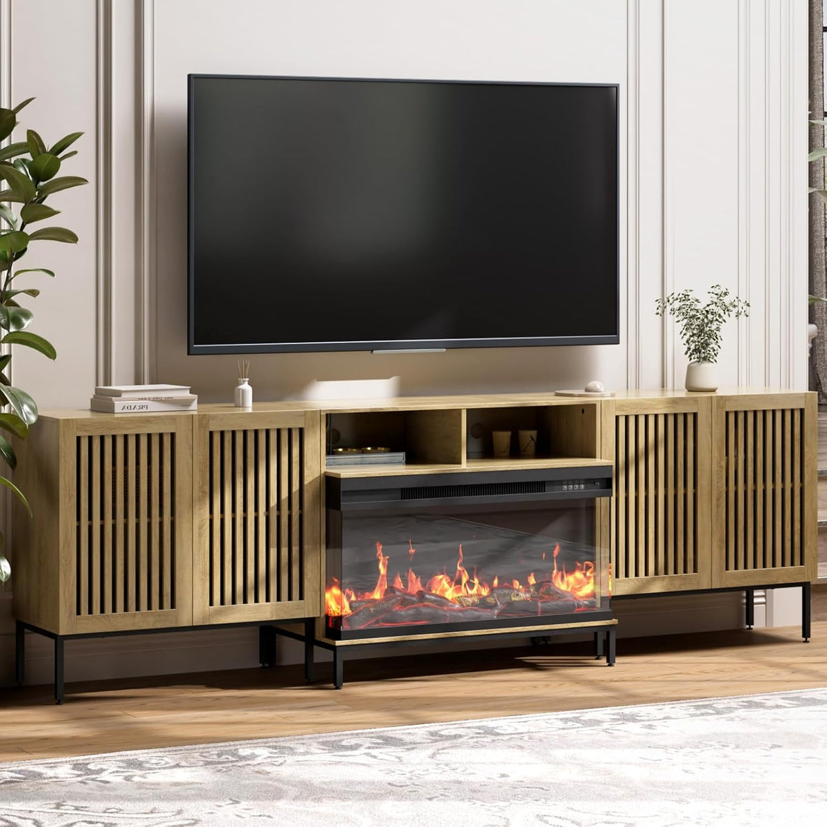 3-Sided Glass Farmhouse Fireplace TV Stand for TVs Up to 100 Inch, Entertainment Center with 36"