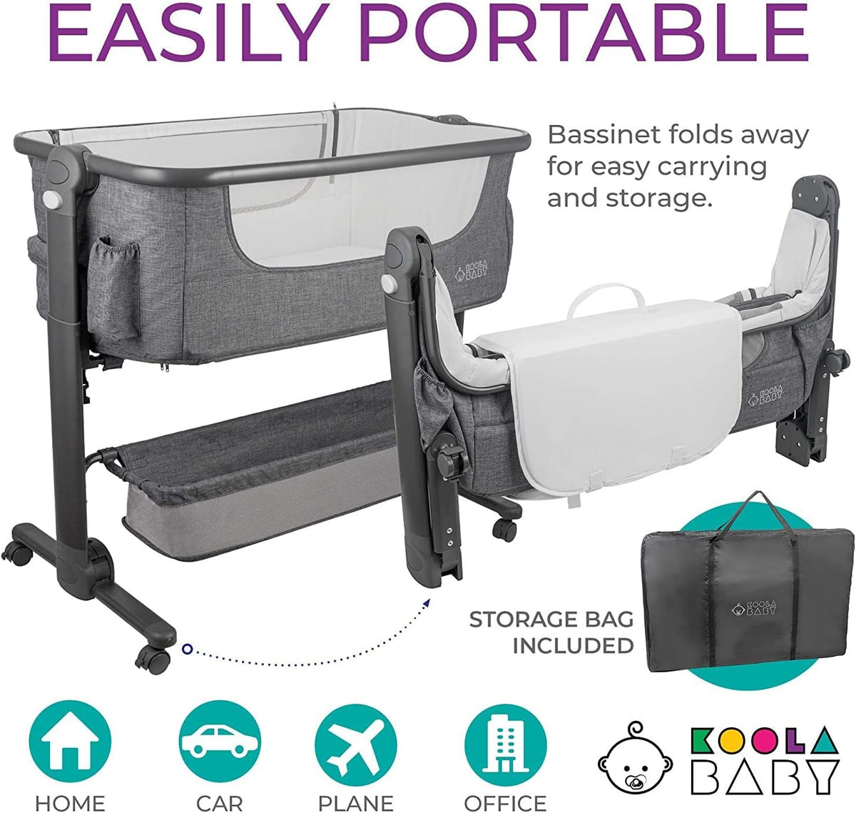 KoolerThings Baby Bassinet, Bedside Sleeper for Baby, Easy Folding Portable Crib with Storage
