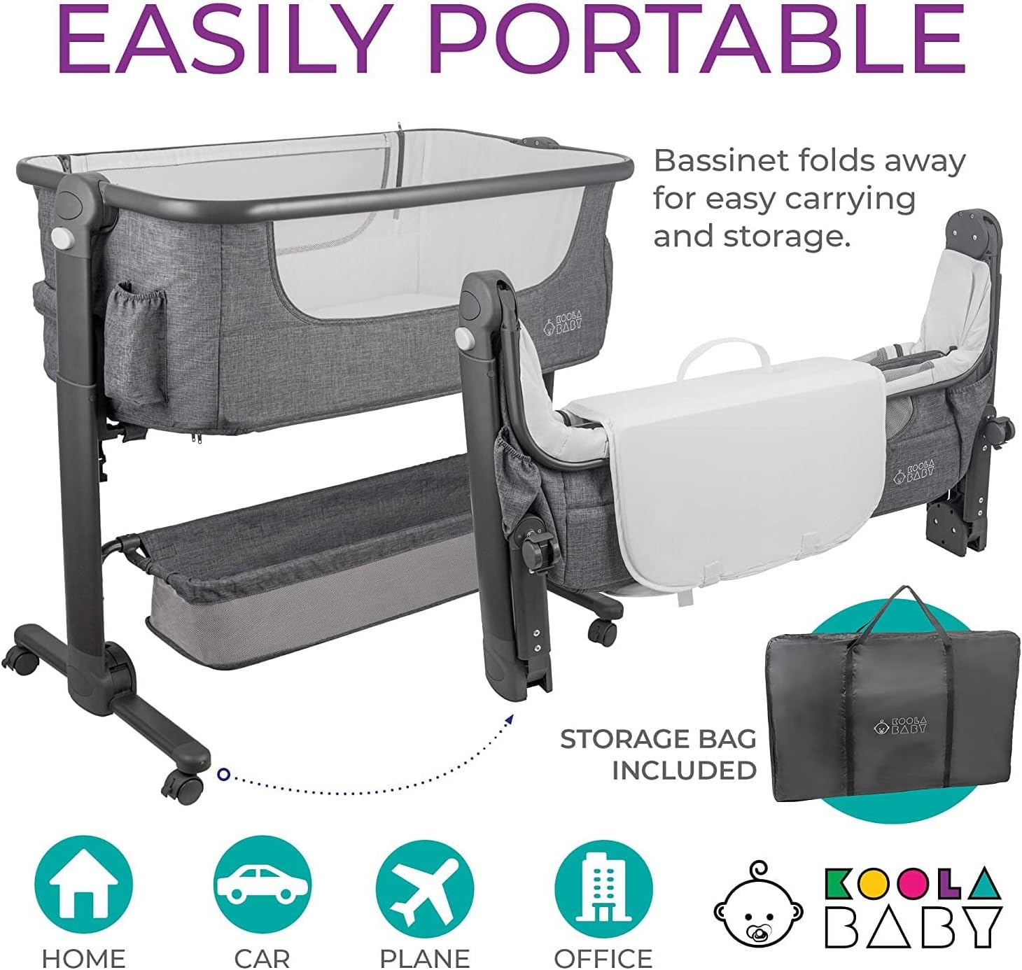 KoolerThings Baby Bassinet, Bedside Sleeper for Baby, Easy Folding Portable Crib with Storage