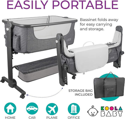 KoolerThings Baby Bassinet, Bedside Sleeper for Baby, Easy Folding Portable Crib with Storage