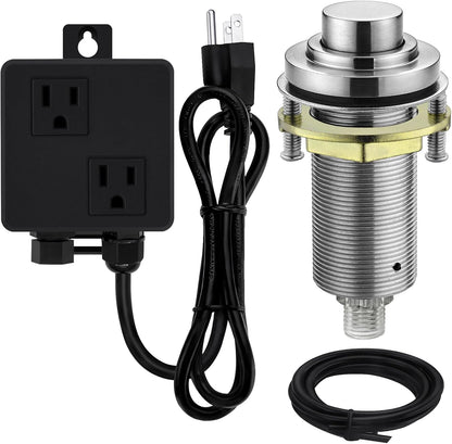 SinkTop Air Switch Kit (Long Full Brass Button) for Disposal, Dual Outlet, (Brushed Nickel)
