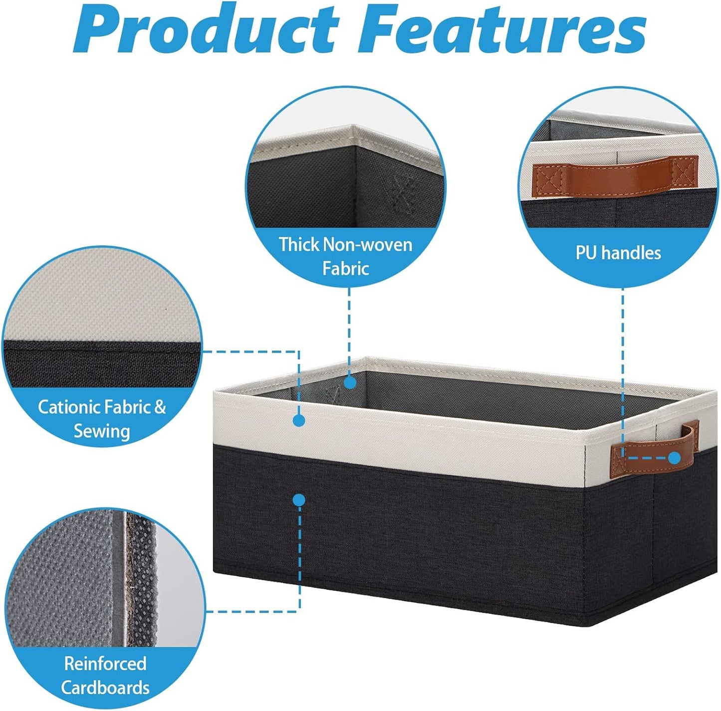 GhvyenntteS Storage Baskets for Shelves 12 Pack, Fabric Storage Bins with Leather Handles, Foldable