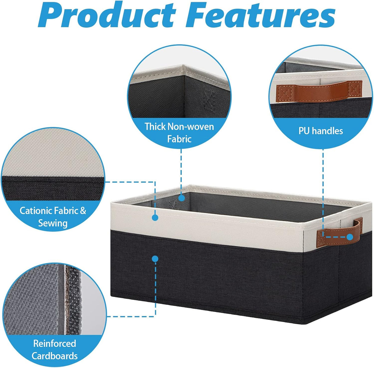 GhvyenntteS Storage Baskets for Shelves 12 Pack, Fabric Storage Bins with Leather Handles, Foldable