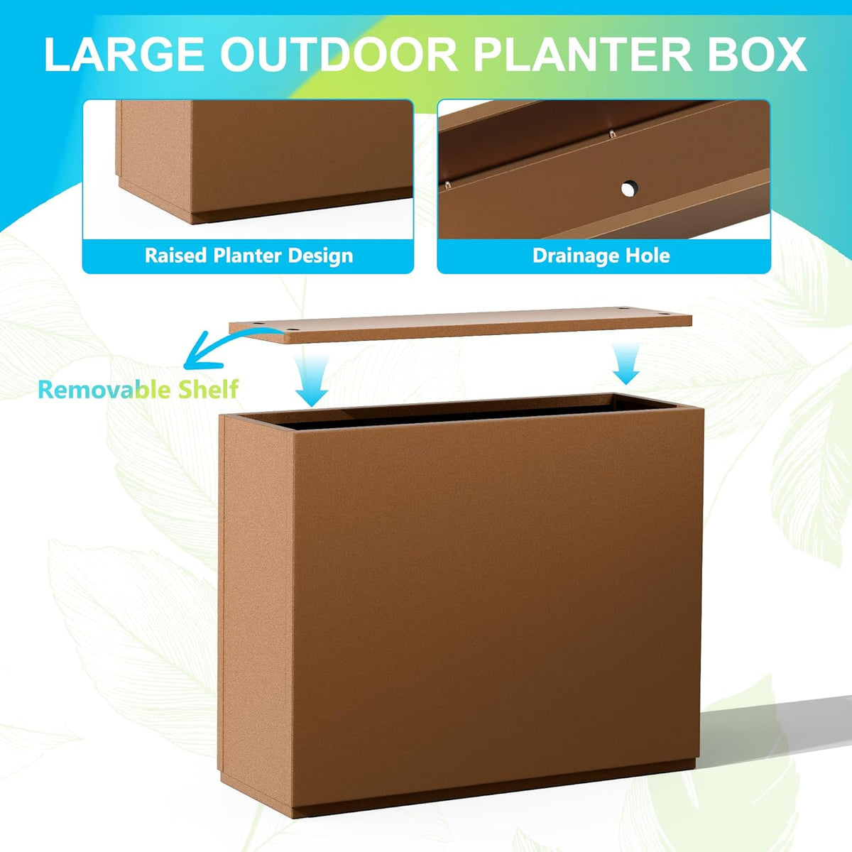 FENCY Metal Planter Box, Large Rectangular Planters for Outdoor Plants, Outdoor Tall Planters with