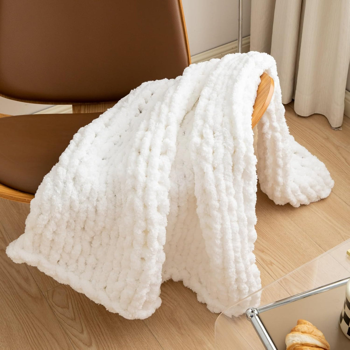 WESHIONGOO Chunky Knit Blanket Throw 40"×40" Knitted Throw Blankets for Couch Bed Fluffy Soft