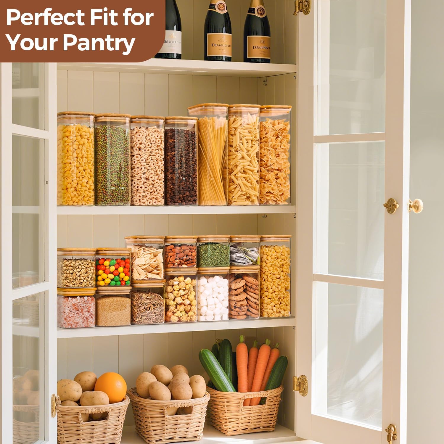 ComSaf Airtight Glass Storage Canister with Lids (0.7Qt/1.2Qt/1.6Qt) Set of 6, Food Storage