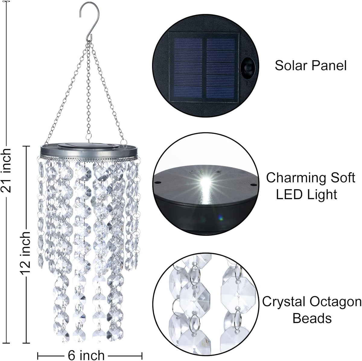 Hanging Solar Lantern Outdoor, 2 Tiers 21” Solar Transparent Acrylic Beaded Chandelier with Cool