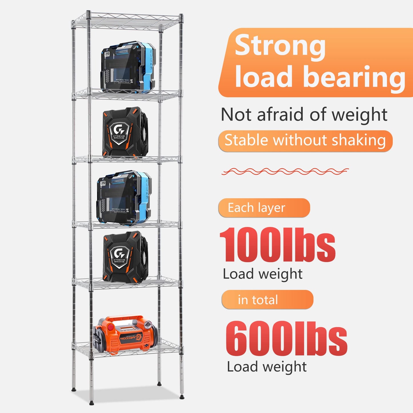 FDW 6 Tier Wire Shelving 17L x 12W x 64H Pantry Shelves Storage Rack Shelving Units Adjustable