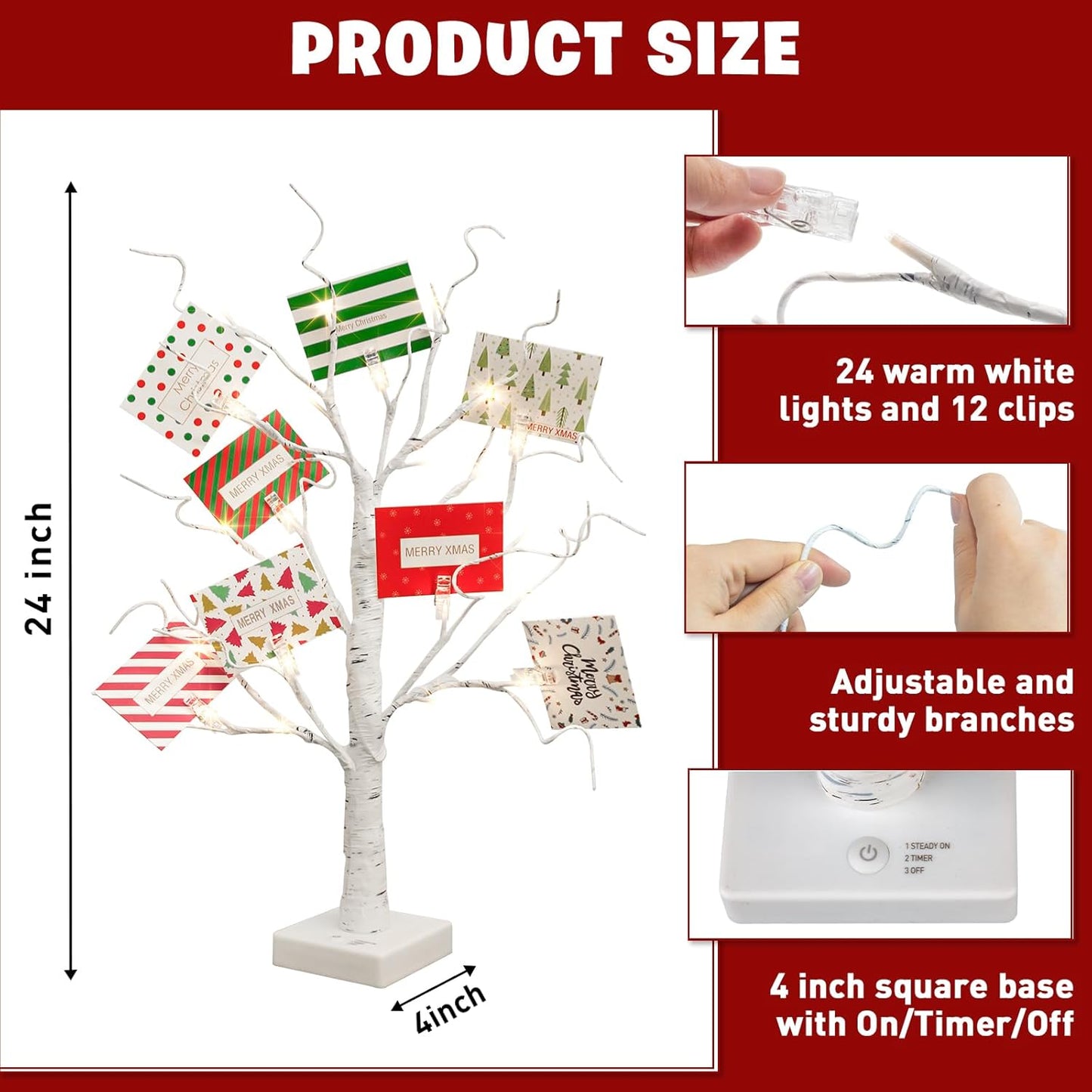 EAMBRITE Christmas Tree with Gift Cards, Money Tree Gift Holder, White Lighted Birch Tree Tabletop