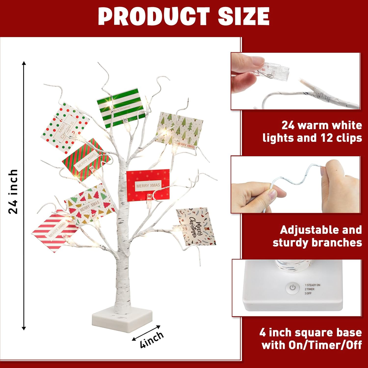 EAMBRITE Christmas Tree with Gift Cards, Money Tree Gift Holder, White Lighted Birch Tree Tabletop