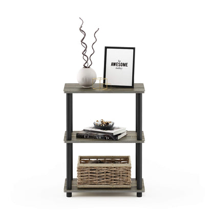 Furinno Turn-N-Tube No Tool 3-Tier Storage Shelf, Narrow, French Oak Grey/Black