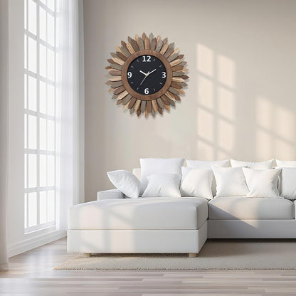 Honiway 16 Inch Wall Clocks, Rustic Wood Boho Sunburst Decorative Wall Clock Battery Operated