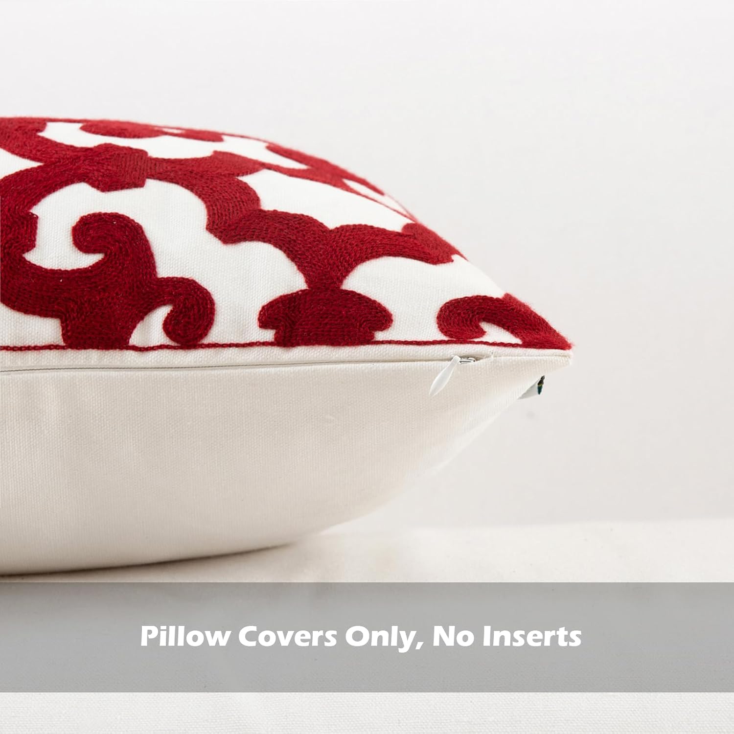 HWY 50 Red Decorative Throw Pillow Covers 18x18 Inch (1 Piece), Embroidered Cotton Farmhouse