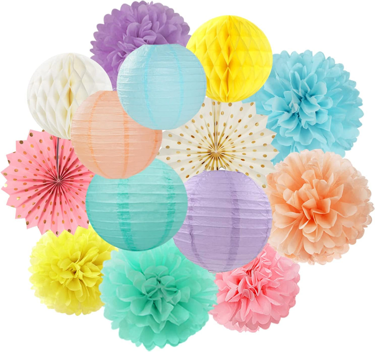 Pastel Rainbow Party Decorations Streamers - 14pcs Boy Girl Kids Birthday Supplies,Pink Yellow Blue