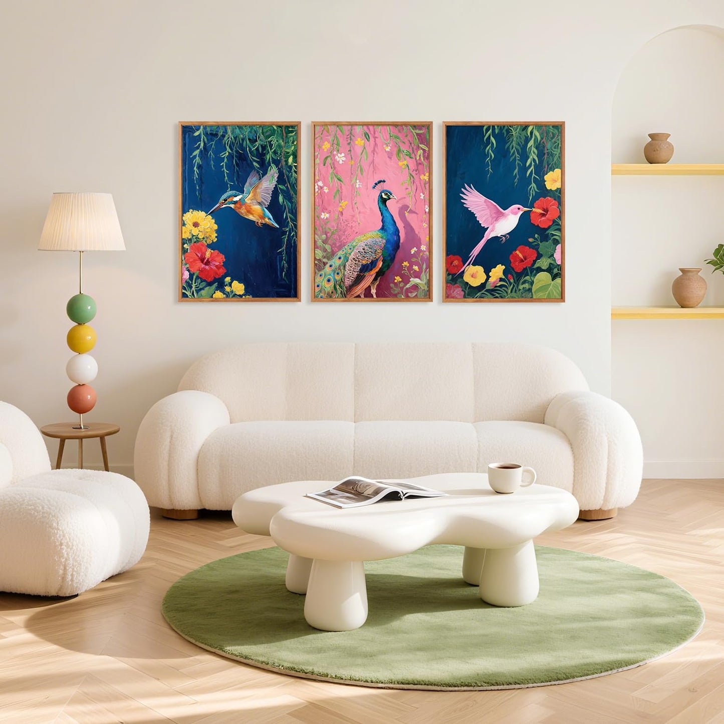 Aurlan Colorful Birds Flowers Framed Wall Art(16"x24"), 3PCS Large Classic Elegance Hummingbird