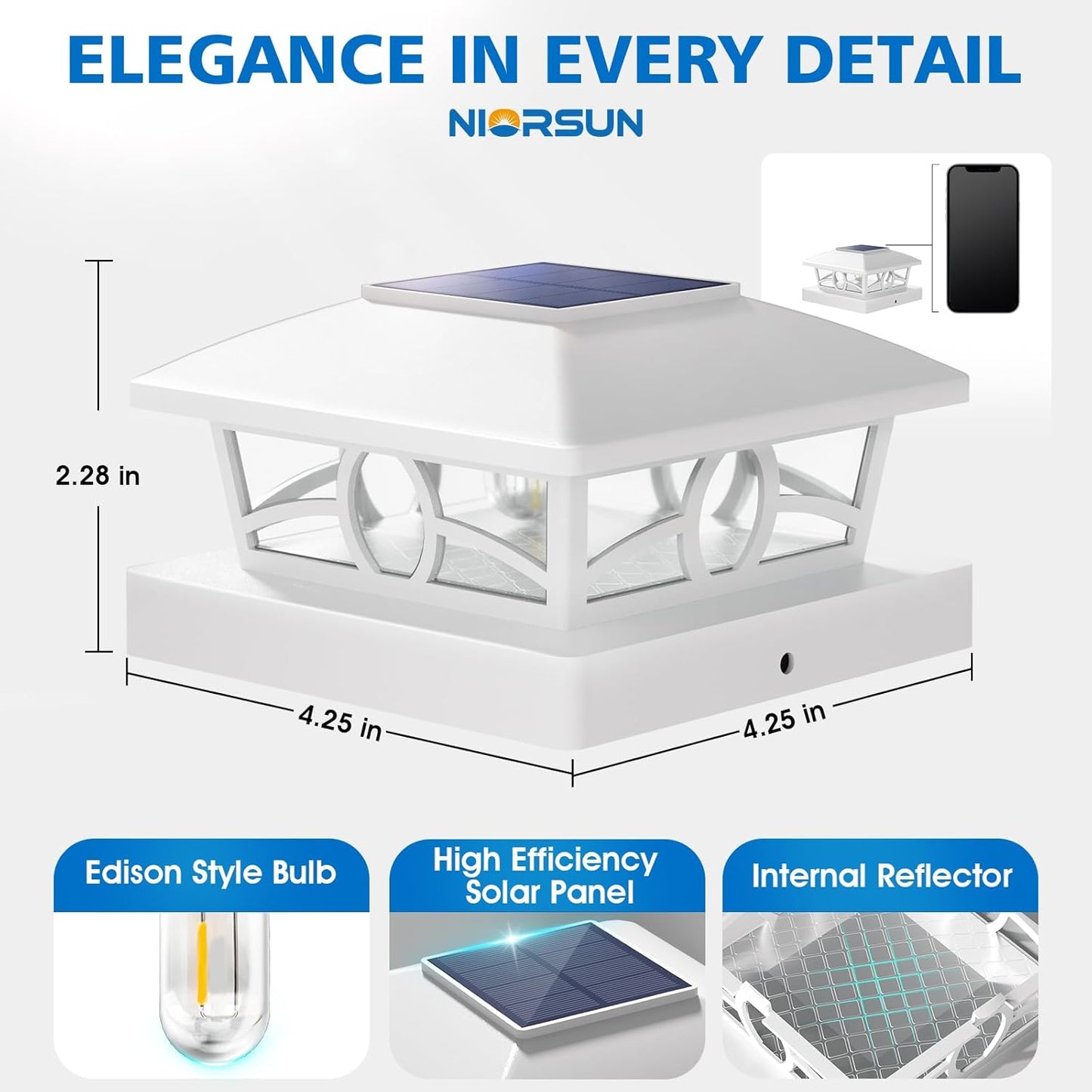 NIORSUN Solar Post Lights Outdoor, Fence Post Solar Lights Warm White Outdoor Waterproof Edison LED