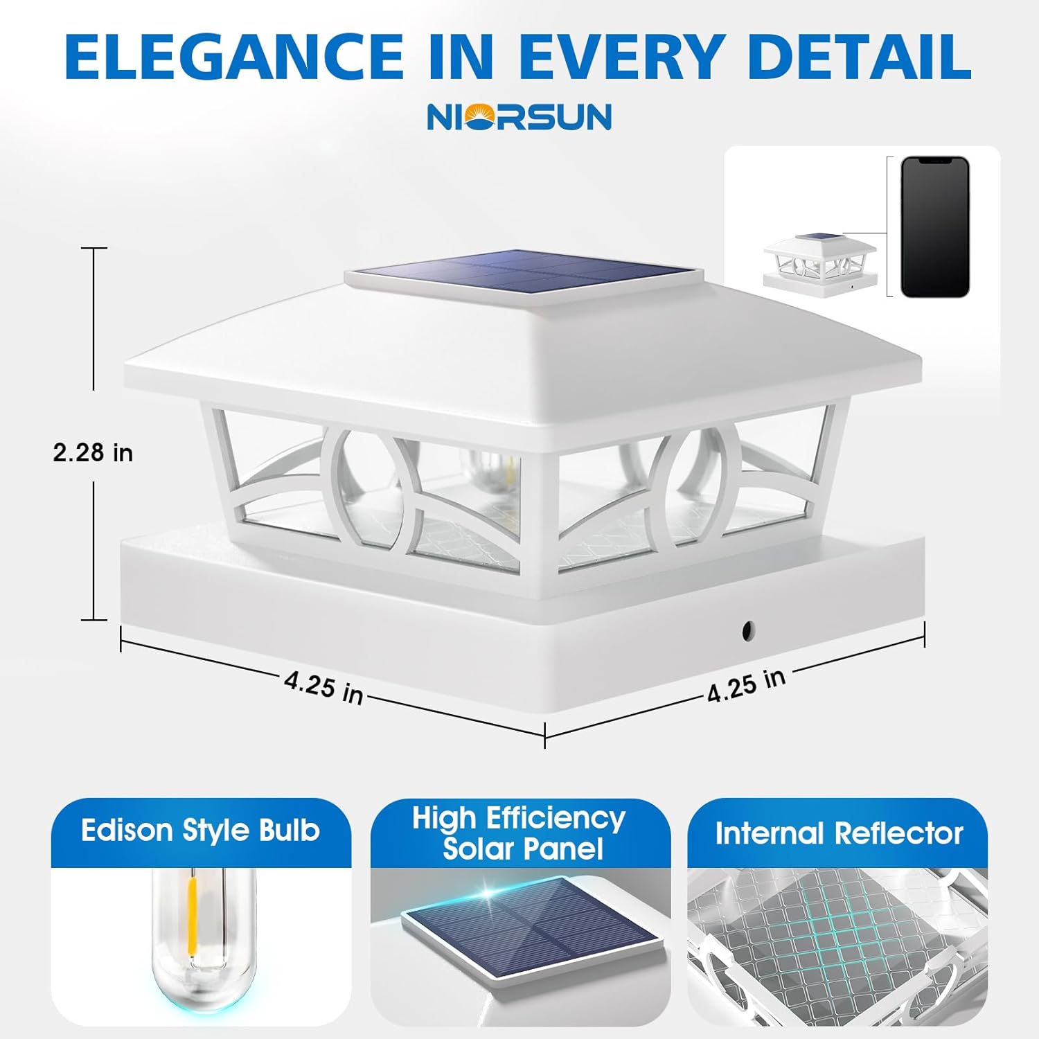NIORSUN Solar Post Lights Outdoor, Fence Post Solar Lights Warm White Outdoor Waterproof Edison LED