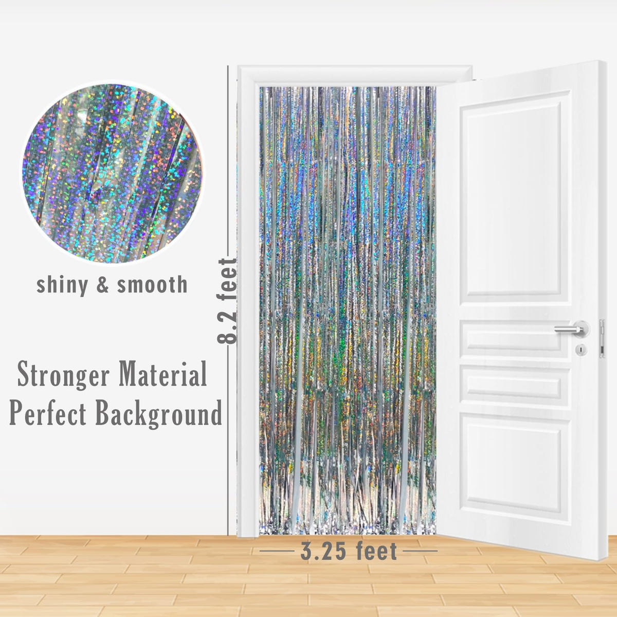 GOER 3.2 ft x 9.8 ft Metallic Tinsel Foil Fringe Curtains Party Photo Backdrop Party Streamers for