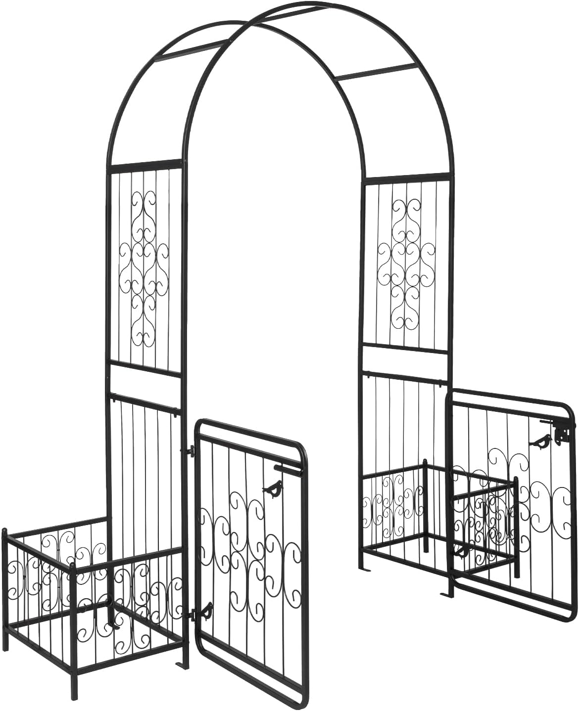 VINGLI Garden Arbor Arch with Gate and Planter Box, Wedding Arch Archway for Ceremony Party