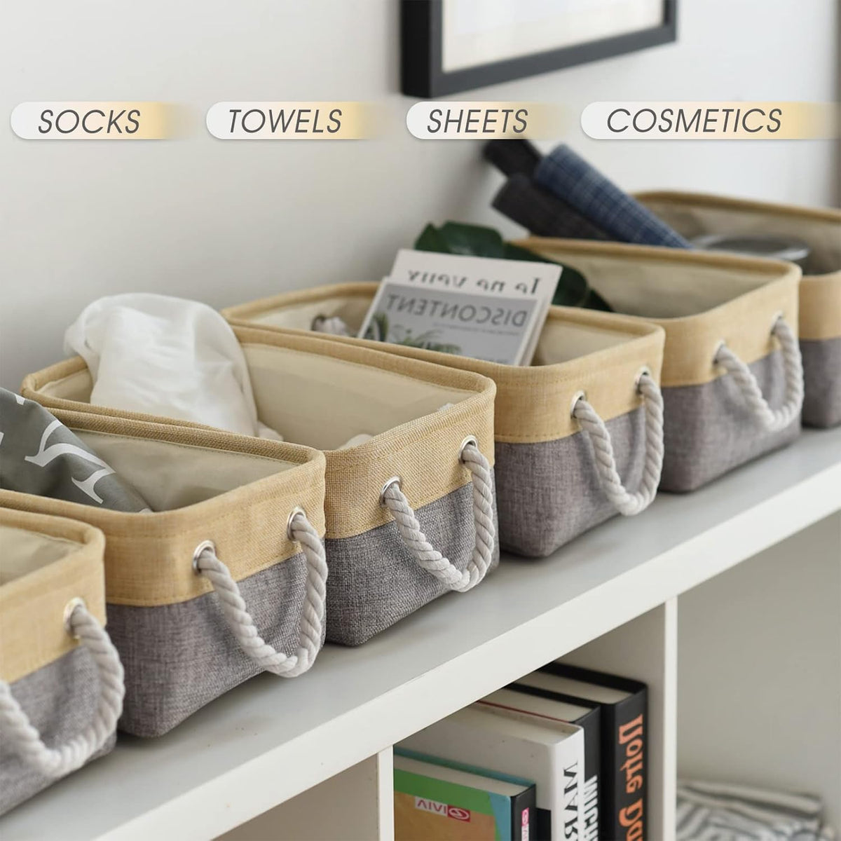 TcaFmac Organization and Storage Bins for Shelves - Small 6 Pack 12x8x5.2 inch Collapsible Storage