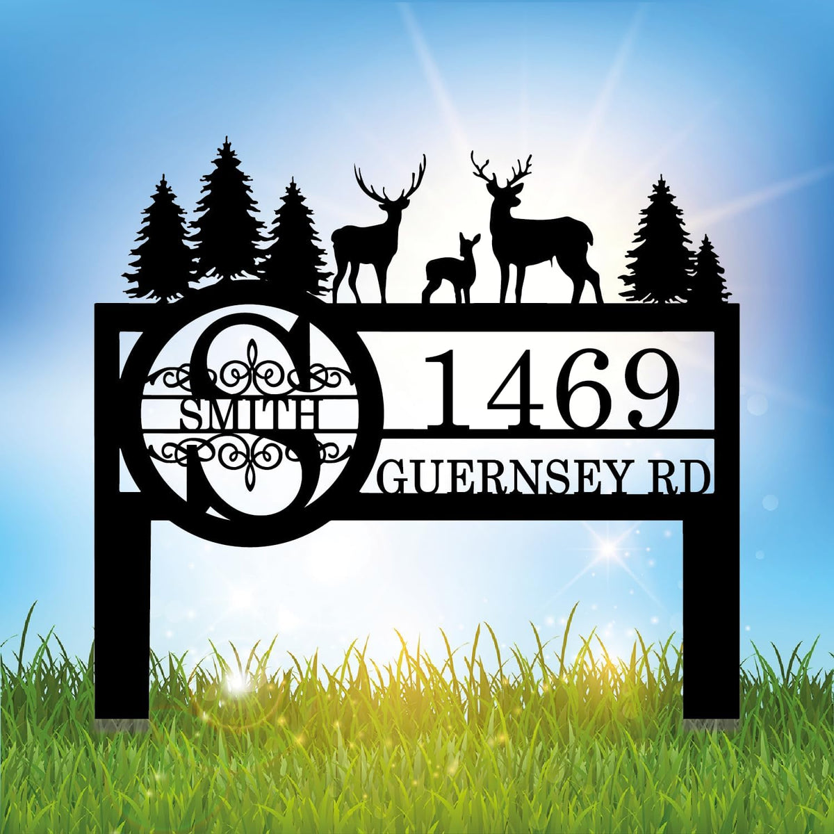 Personalized Deer Custom Garden Address Sign with Metal Stake, Housewarming Gift, Outside Camping