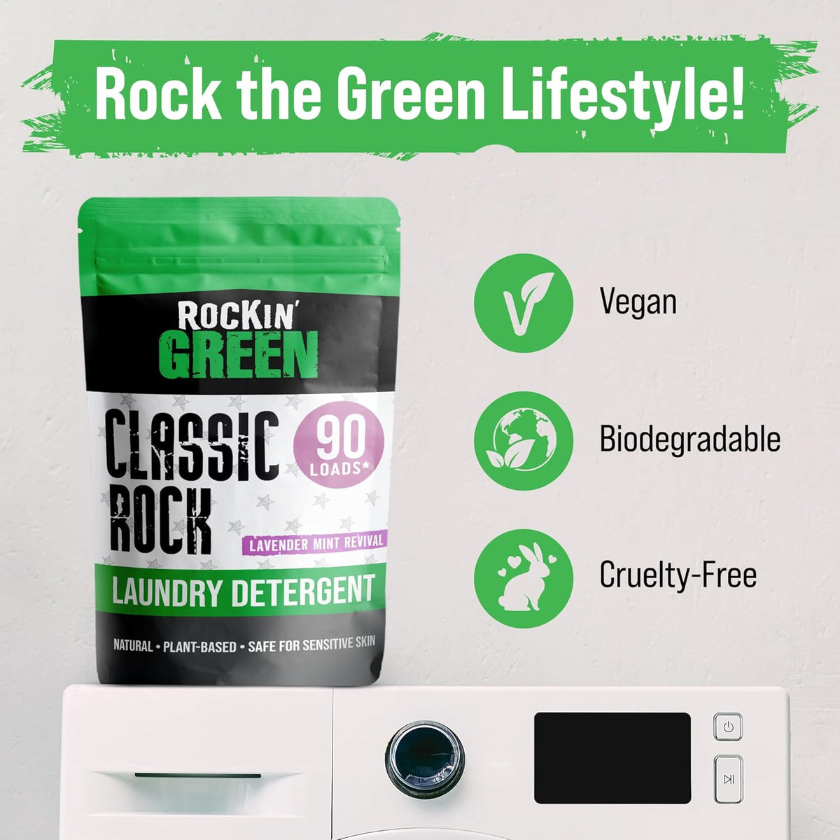 Rockin' Green Classic Rock Laundry Detergent Powder (90 Loads) - All Natural Laundry Detergent