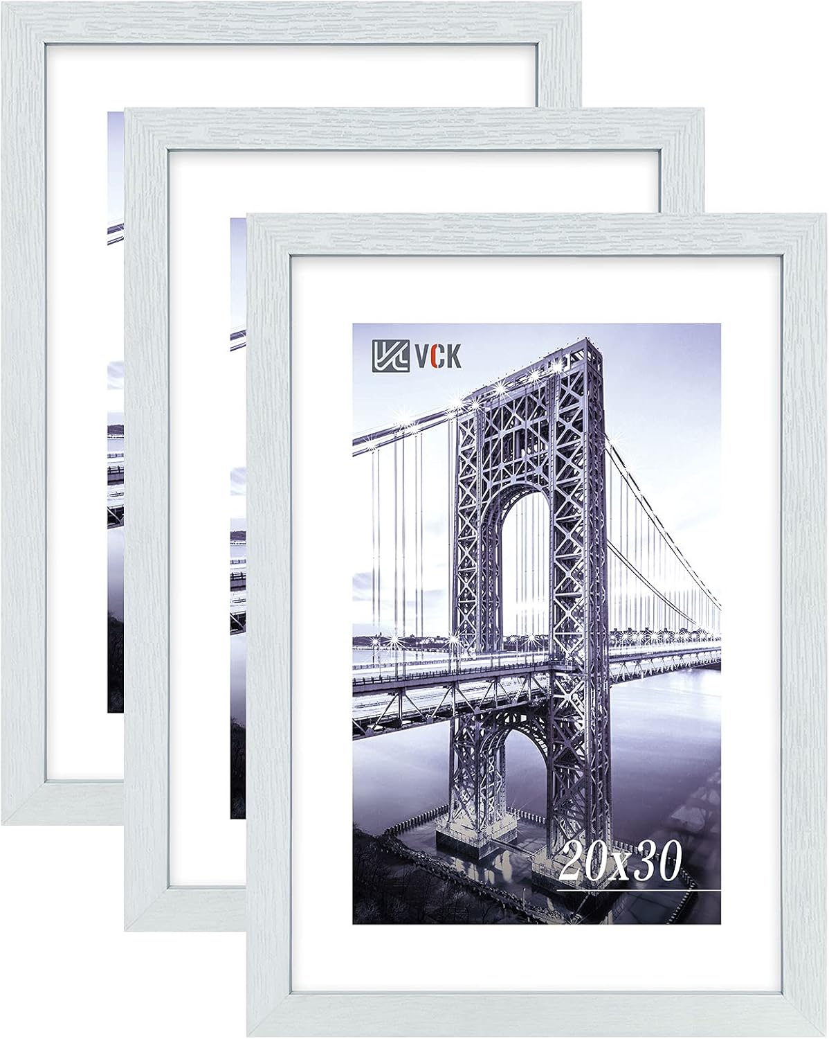 VCK Poster Frames 20x30 White 3 Pack, Solid Wood Picture Frames for Wall Mounting Hanging Art and
