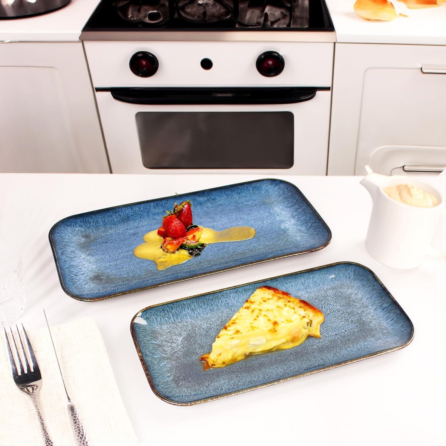 Porcelain Dinner Plates Blue 2 PCS, Serving platters for entertaining, for Fruit, cheese, snack