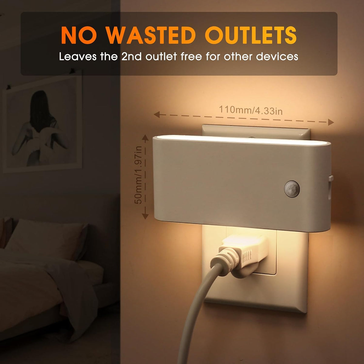 LED Night Light Motion Sensor 2 Pack, Motion Activation Night Lights Plug into Wall, Auto On Off