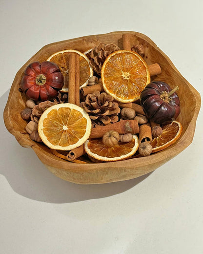 Fall Potpourri Bowl Filler with Mini Pumpkin, Cinnamon Stick, Dried Orange Slices, Pine