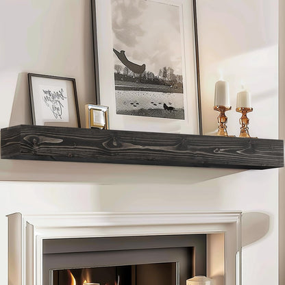 72x8x5 Fireplace Mantel - Handcrafted Hollow Rustic Solid Wood Wall Mounted Floating Shelf with