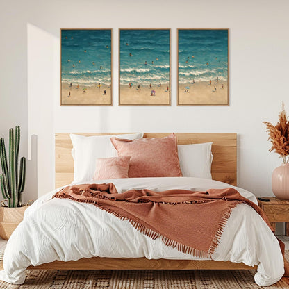 HLNIUC Summer Beach Canvas Wall Art,Modern Minimalist Coastal Landscape Wall Decor Set of