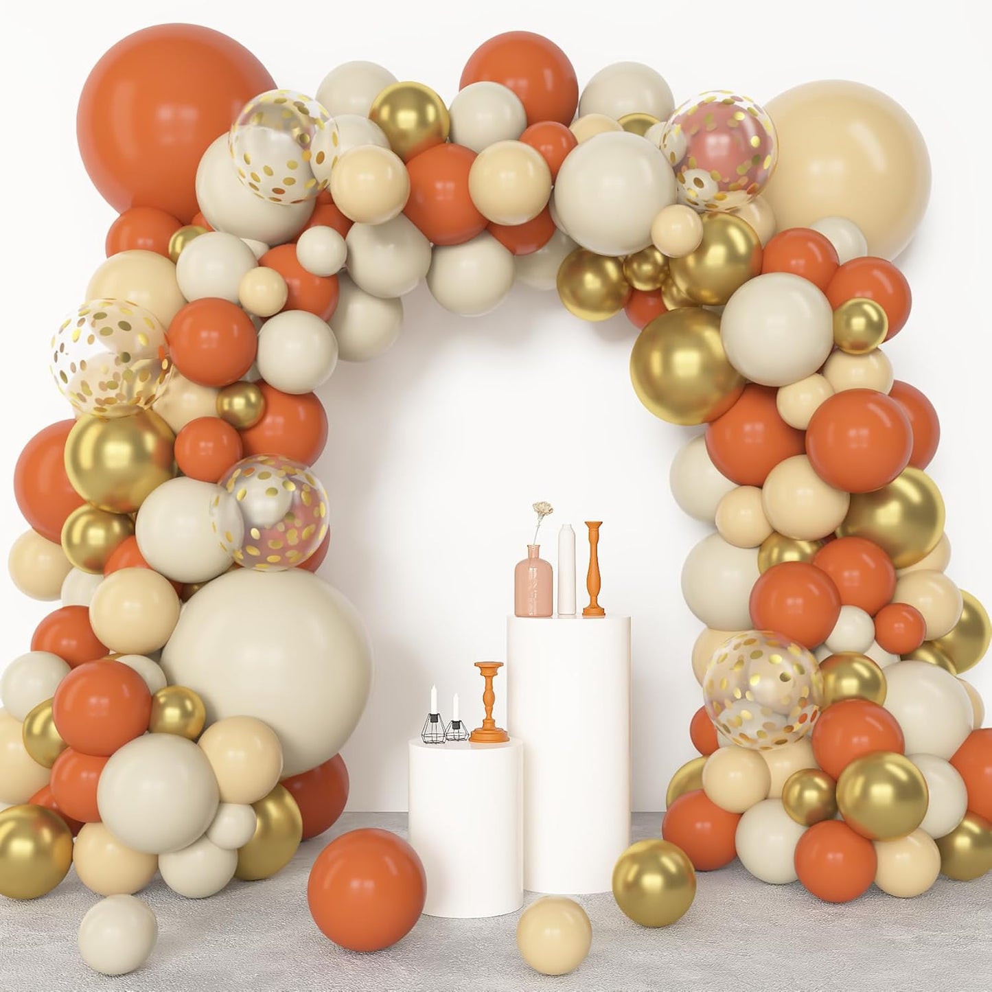 Amandir 153pcs Orange Balloon Arch Garland Kit, Different Sizes 18 12 10 5inch Latex Metallic Gold