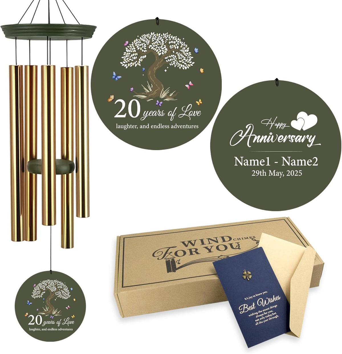 ASTARIN 20th Wind Chimes for Couple, Personalized Wind Chimes for Anniversary, Couple Gifts for