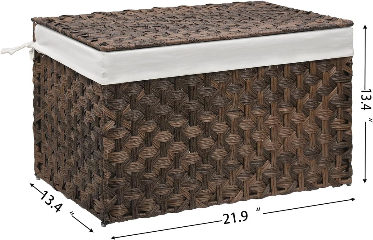 Wicker Storage Basket with Lid, 17.2 Gallon (65L) Small Blanket Basket with Lid, Woven Storage Bin