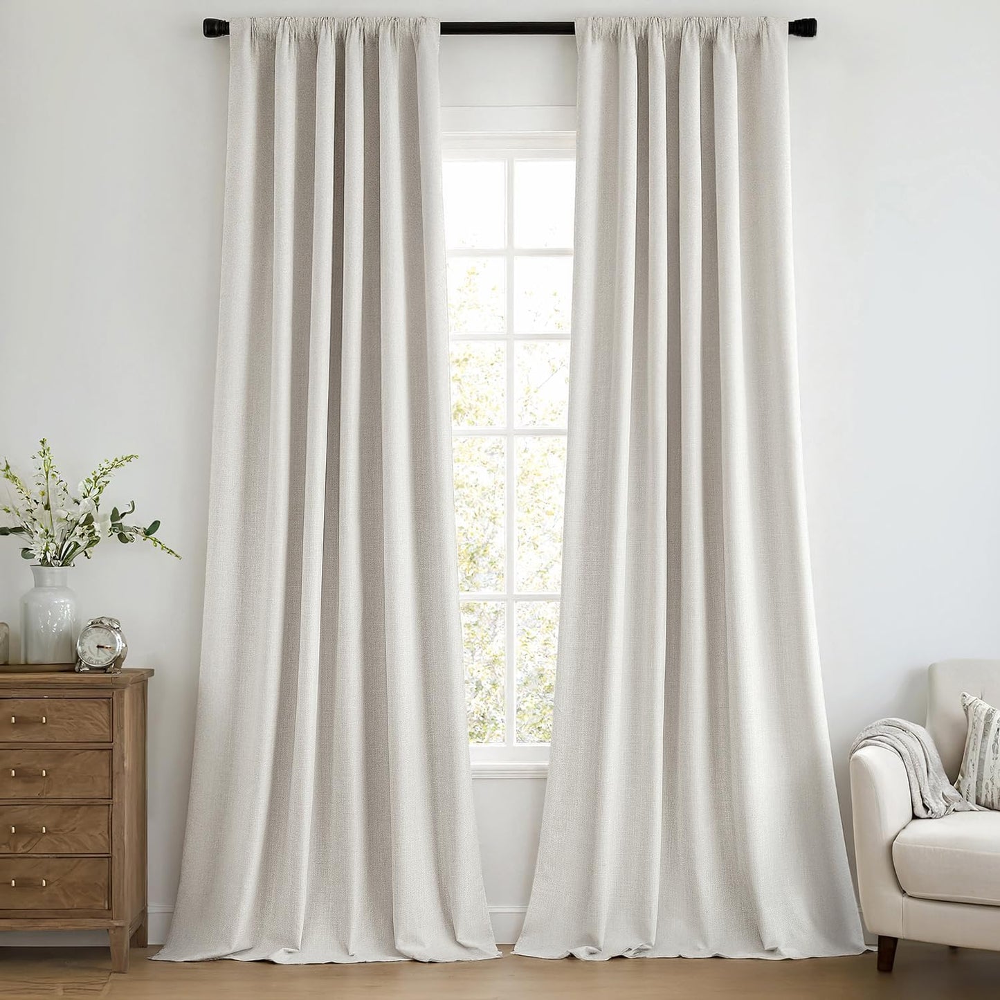MIULEE 100% Blackout Curtains 84 Inch Long 2 Panels Set for Bedroom, Thick Faux Linen Black Out