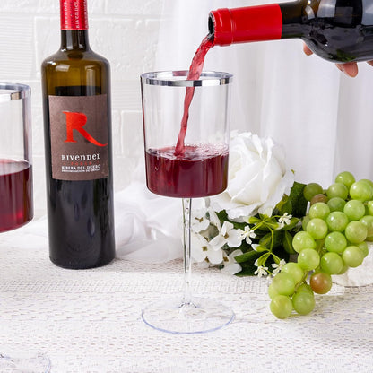 Ciaell 12 Pack Plastic Wine Glasses - 14 Oz Plastic Wine Glasses with Stem - Square Silver