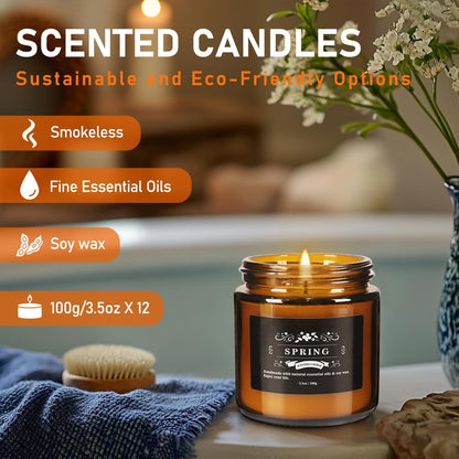 Scented Candle Set 12 Pack, Candle for Home Scented, Odor Eliminating, Stress Relief, Long Lasting