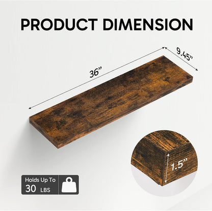 BAYKA Floating Shelves, 36" Wall Mounted Rustic Wood Shelves for Bathroom, Bedroom, Living Room