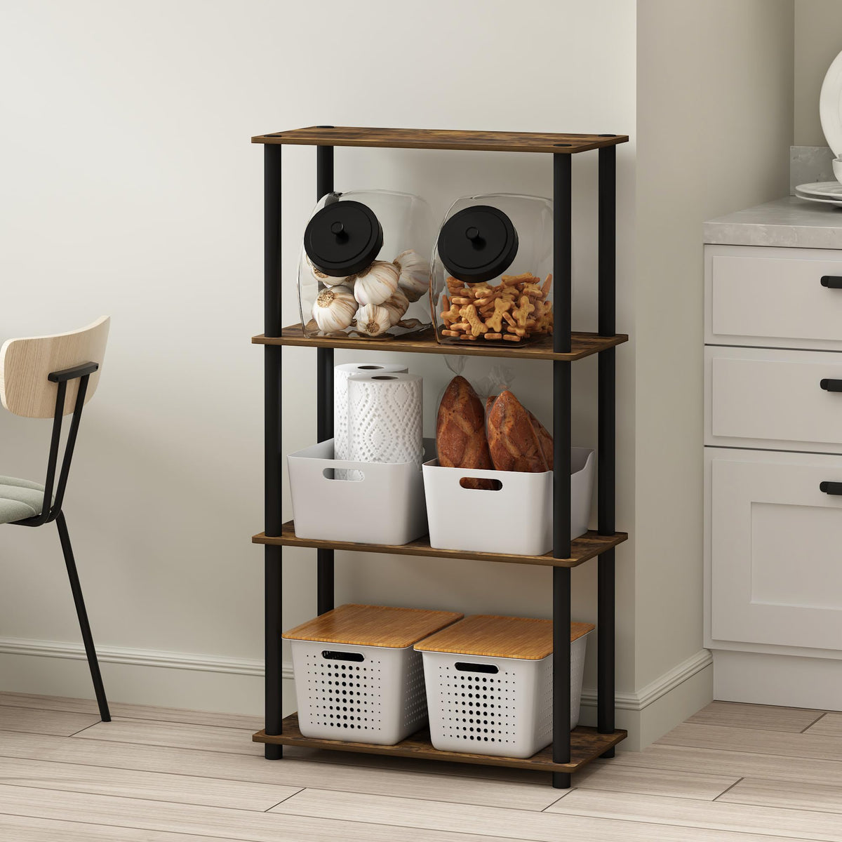 Furinno Turn-N-Tube Storage Shelves, 4-Tier Book Shelf, Corner Shelf, Toolless Open Shelves, for