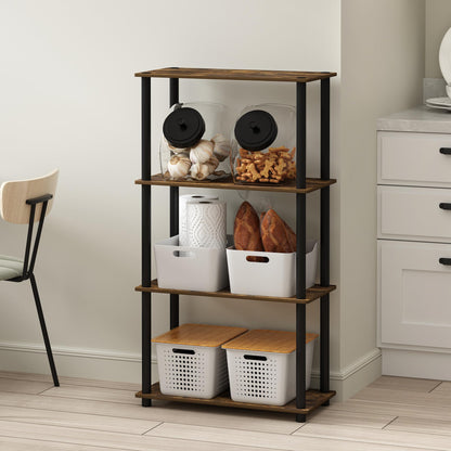 Furinno Turn-N-Tube Storage Shelves, 4-Tier Book Shelf, Corner Shelf, Toolless Open Shelves, for