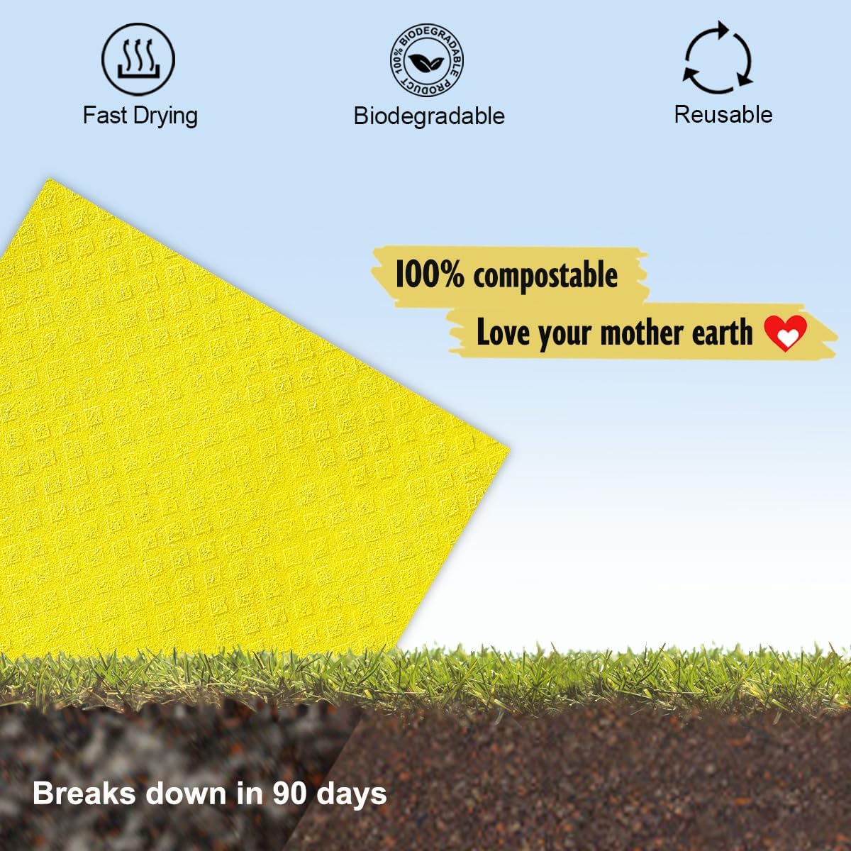 Swedish Dishcloths for Kitchen | 6 Pack Absorbent Cellulose Sponge Cloths Washable | Non-Scratch