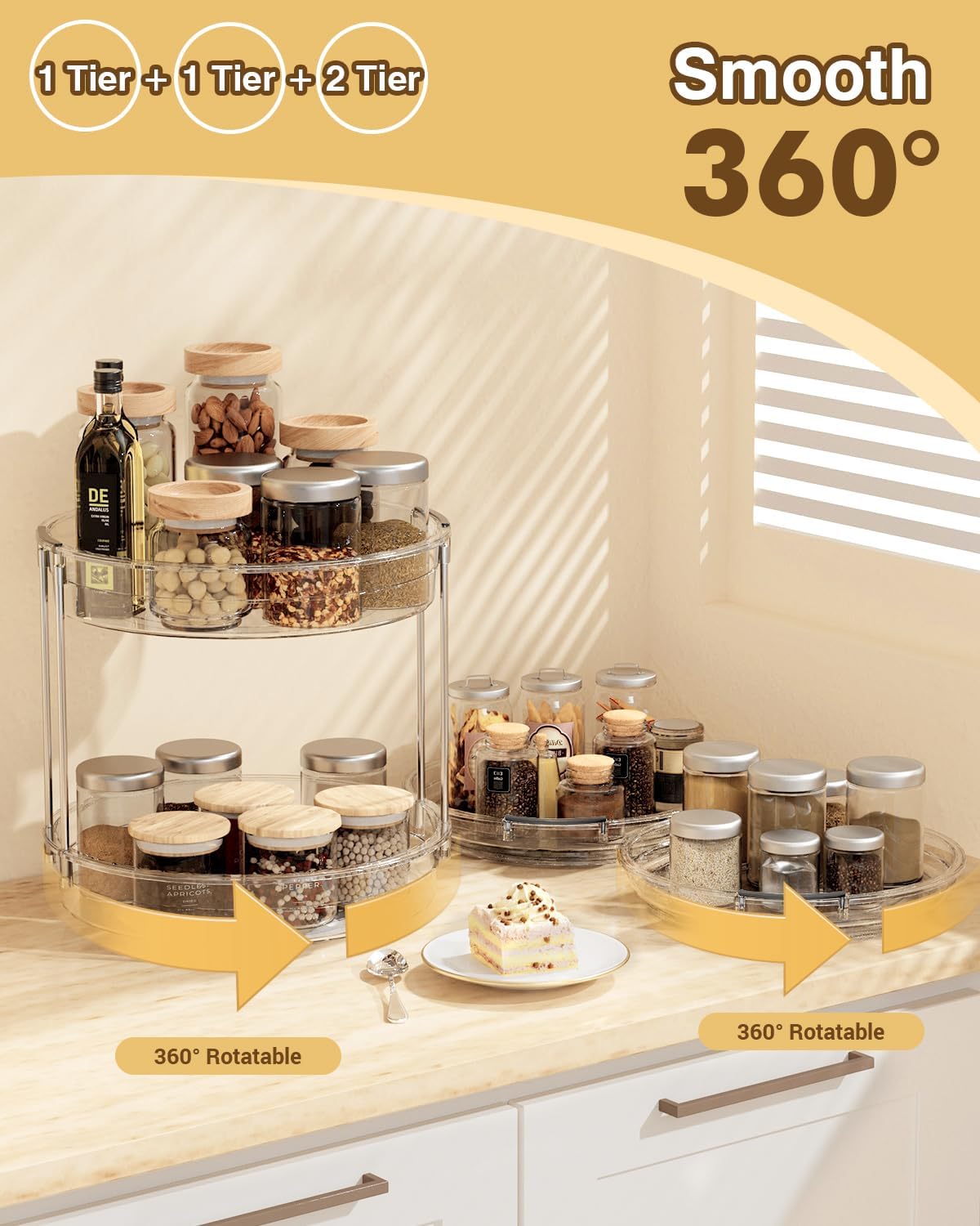 2 Pack Lazy Susan Organizer 9.25''and 11.81'' Two-Tier Lazy Susan Turntable for Cabinet, Spice