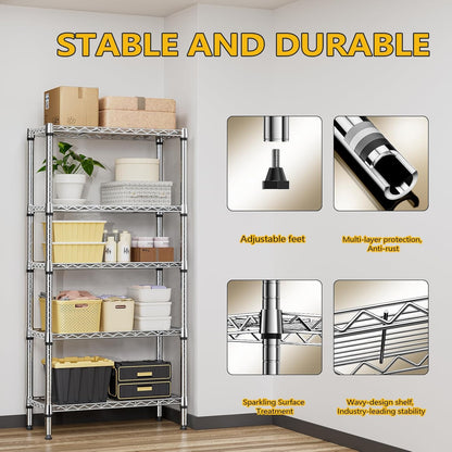1250 lbs 5 Tier Shelf Metal Storage Shelves Shelving Wire Rack Heavy Duty Closet Organizers for