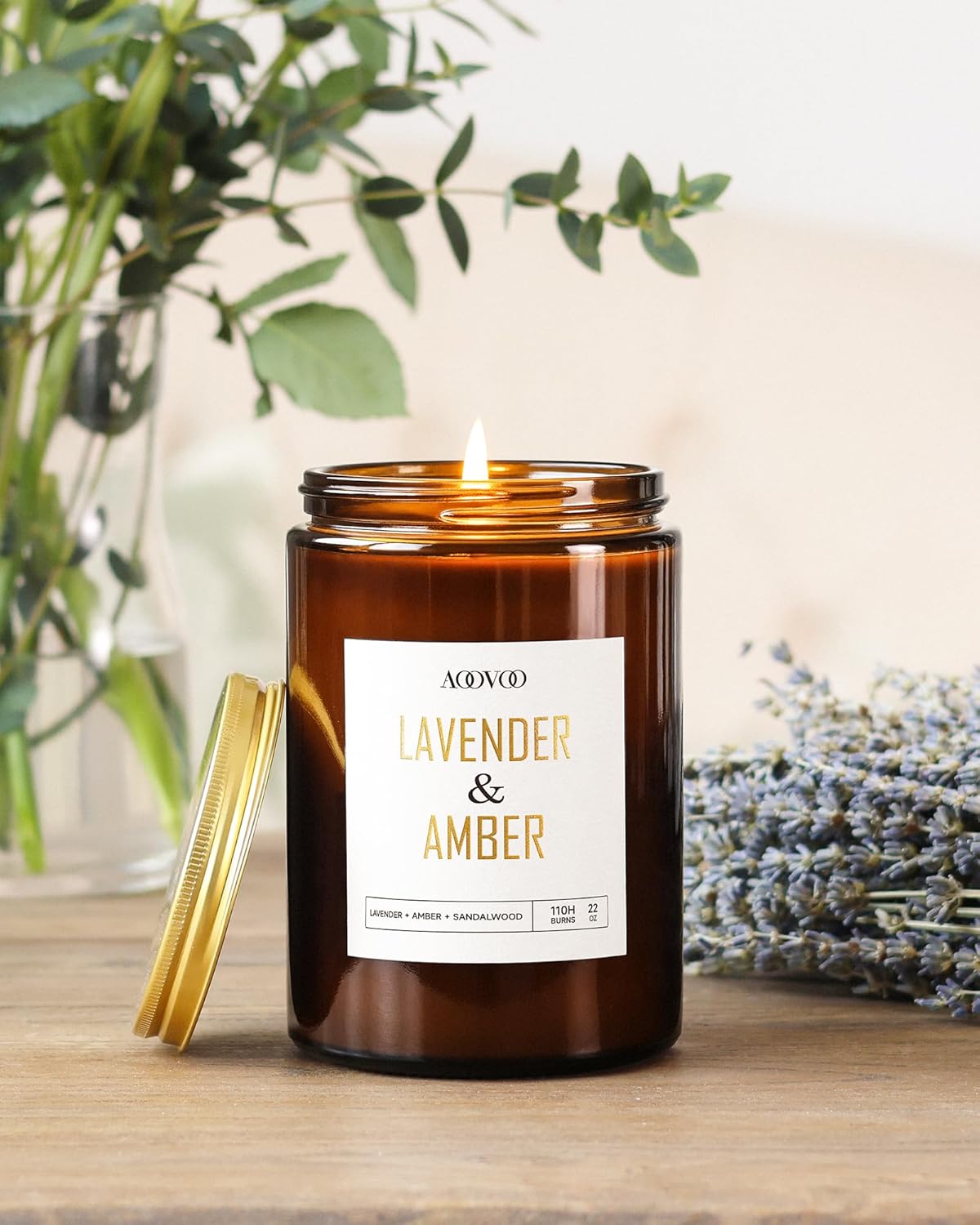 AOOVOO Lavender Amber Candles - 22 oz Scented Candles, Aromatherapy Candle, Soy Candle for Home