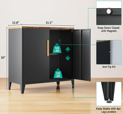 SISESOL Black Storage Cabinet with Doors and Shelves,30 inch Pantry Cabinet Sideboard with