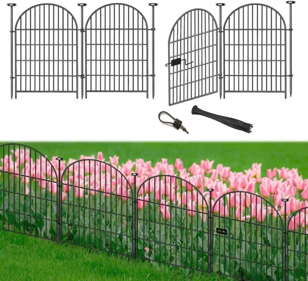 Tall Garden Fence with Gate, 4 Panels Fences for Dogs Outside, 40 in(H)x8.8 Ft(L) No Dig Animal